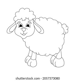 Coloring page Sheep animal, black and white cute hand drawn doodle illustration. kid print educational game page
