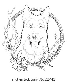 coloring page with shepherd in the decorative frame 