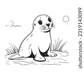 Coloring page simple black and white cute seal vector design