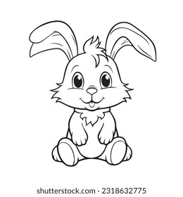 coloring page simple black and white cute rabbit vector