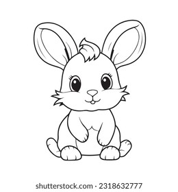 coloring page simple black and white cute rabbit vector