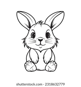 coloring page simple black and white cute rabbit vector