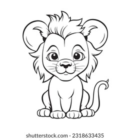 coloring page simple black and white cute lion vector