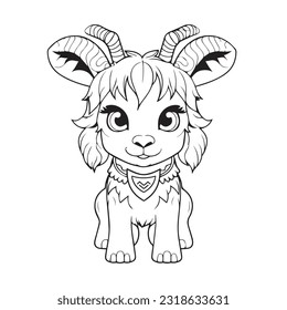 coloring page simple black and white cute goat vector