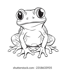 coloring page simple black and white cute frog vector