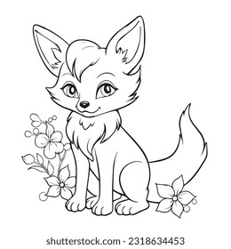 coloring page simple black and white cute fox vector