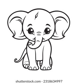 coloring page simple black and white cute elephant vector