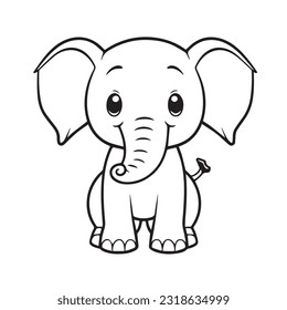 coloring page simple black and white cute elephant vector