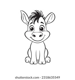 coloring page simple black and white cute donkey vector 