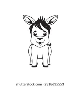 coloring page simple black and white cute donkey vector 