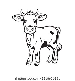 coloring page simple black and white cute cow vector