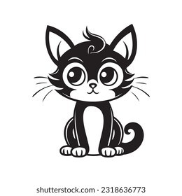 coloring page simple black and white cute cat vector