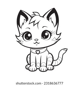 coloring page simple black and white cute cat vector