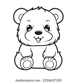 coloring page simple black and white cute bear vector