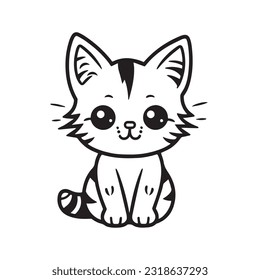 coloring page simple black and white cute cat vector