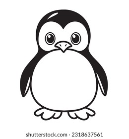 Farbseite, einfache schwarz-weißer, süßer Pinguin, Vektorgrafik