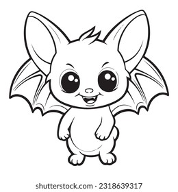 coloring page simple black and white cute bat vector