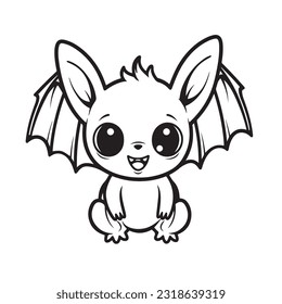 coloring page simple black and white cute bat vector