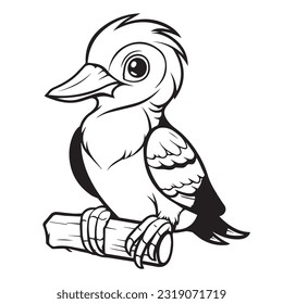 Coloring page simple black and white cute woodpecker vector design
