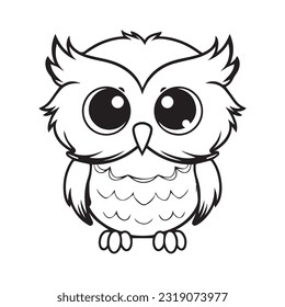 Coloring page simple black and white cute owl