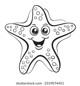 Coloring page simple black and white cute starfish