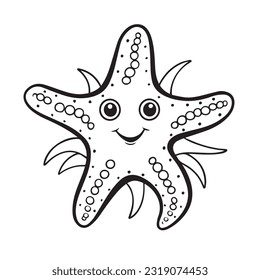 Coloring page simple black and white cute starfish