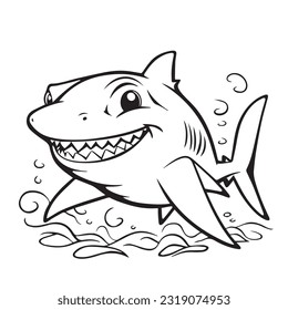 Coloring page simple black and white cute shark