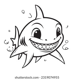 Coloring page simple black and white cute shark