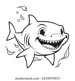 Coloring page simple black and white cute shark