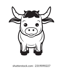 Coloring page simple black and white cute ox vector design
