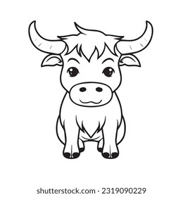 Coloring page simple black and white cute ox vector design