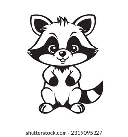 Coloring page simple black and white cute raccoon vector design
