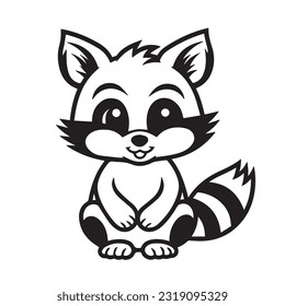 Coloring page simple black and white cute raccoon vector design