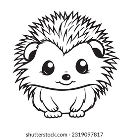 Coloring page simple black and white cute hedgehog vector design
