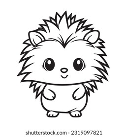 Coloring page simple black and white cute hedgehog vector design