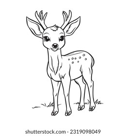 Coloring page simple black and white cute deer vector design