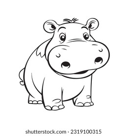 Coloring page simple black and white cute hippopotamus vector design