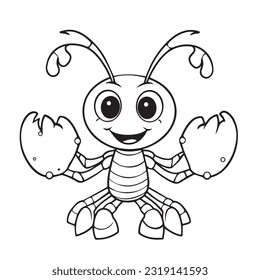 Coloring page simple black and white cute lobster vector design