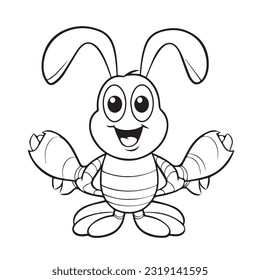 Coloring page simple black and white cute lobster vector design