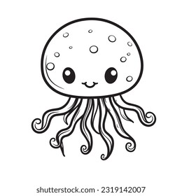 Coloring page simple black and white cute jellyfish vector design