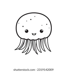 Coloring page simple black and white cute jellyfish vector design