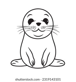 Coloring page simple black and white cute seal vector design