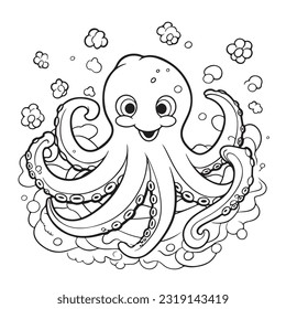 Coloring page simple black and white cute octopus vector design