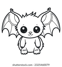 coloring page simple black and white cute bat vector.