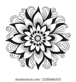 coloring page simple black and white flower mandala 