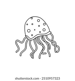 Coloring page simple black and white one line cute jellyfish vector doodle 