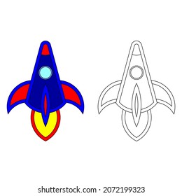 A coloring page with a simple rocket picture made especially for children as a medium for their learning.