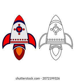 A coloring page with a simple rocket picture made especially for children as a medium for their learning.