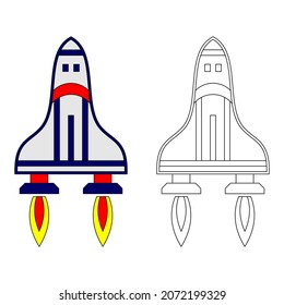 A coloring page with a simple rocket picture made especially for children as a medium for their learning.