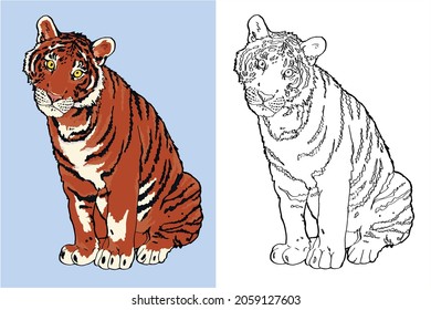 coloring page with a sitting tiger